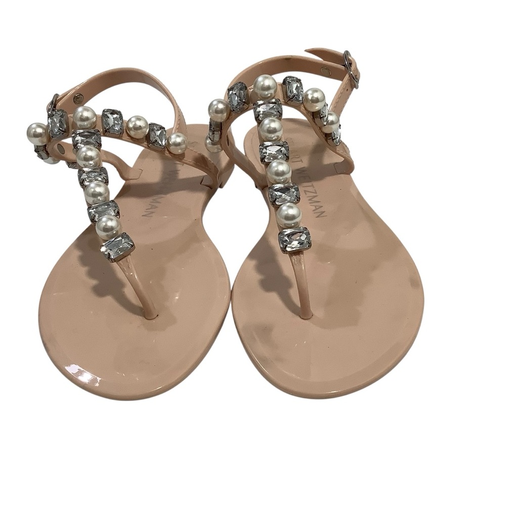 Stuart Weitzman Beige Sandals with Pearl and Gem Accents - Picture 3 of 6